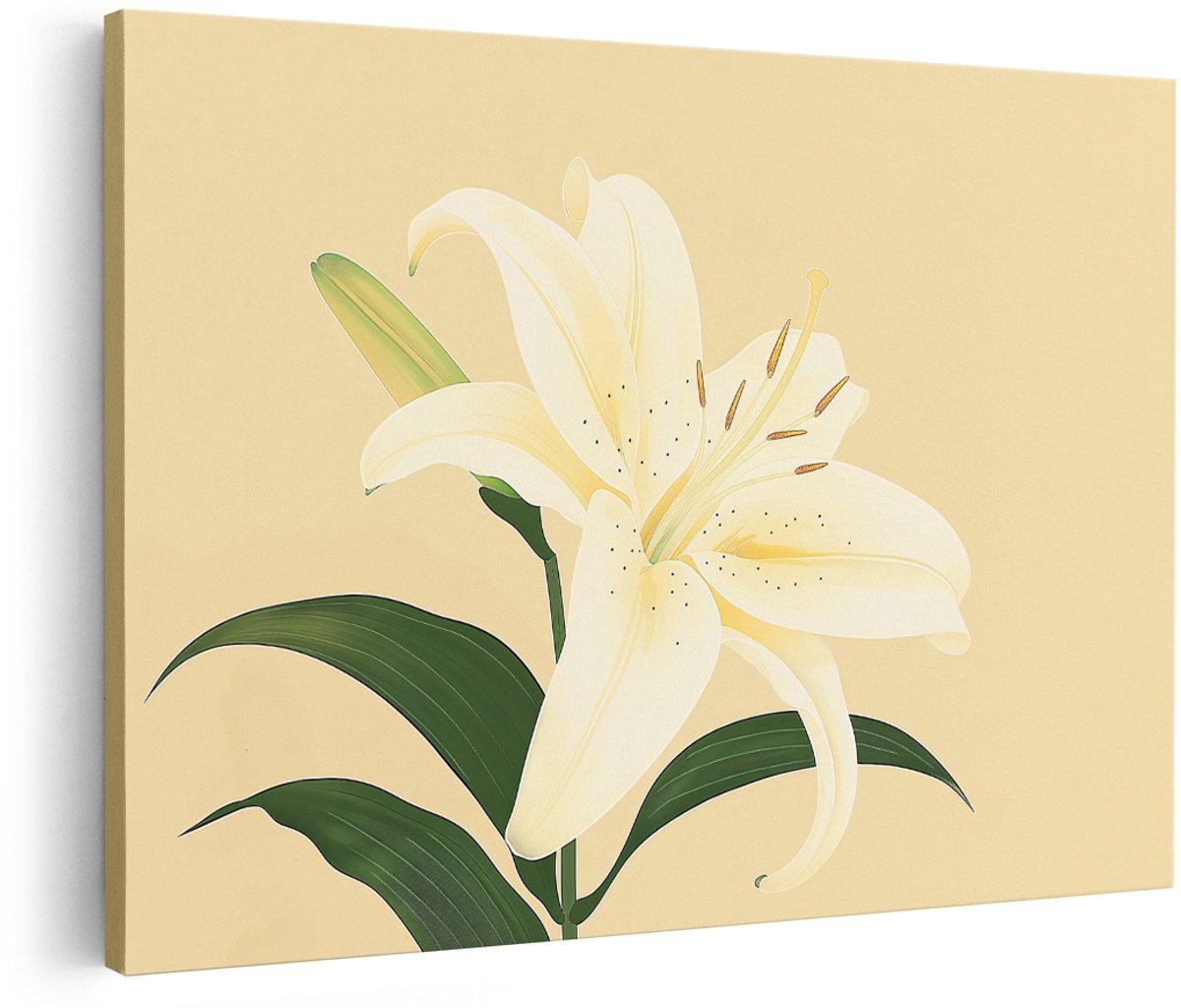 Artaza Canvas Schilderij Witte Lelie - 150x100 cm - Groot - Wanddecoratie Bloemen - Muurdecoratie Bloem - Decoratie Woonkamer - Schilderijen Op Canvas