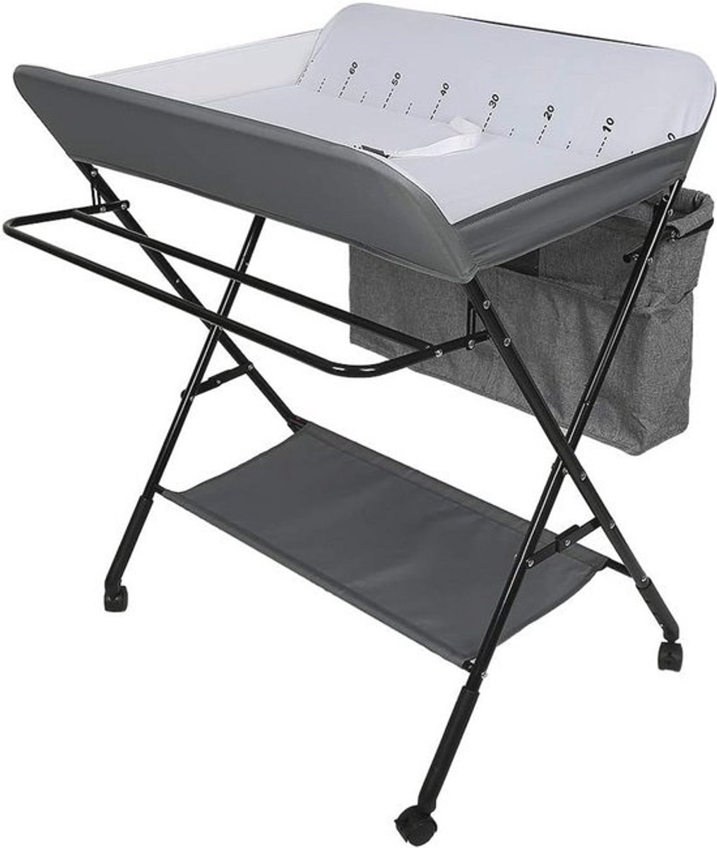 Vouwbare Baby Aankleedtafel met Verzorgingsmat en Opbergcompartimenten - Mobiele Aankleedtafel (C, 80 * 63 * 93-99 cm / Off-white)