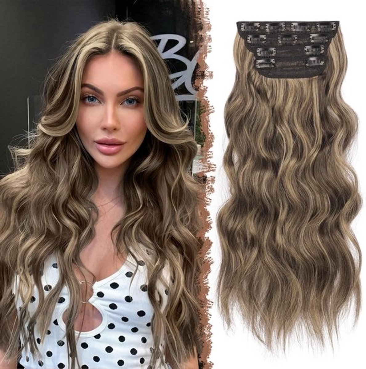 Golvende Clip-in Haarextensions Synthetisch 50 cm Volledig Hoofd Dik Haarstuk voor Vrouwen