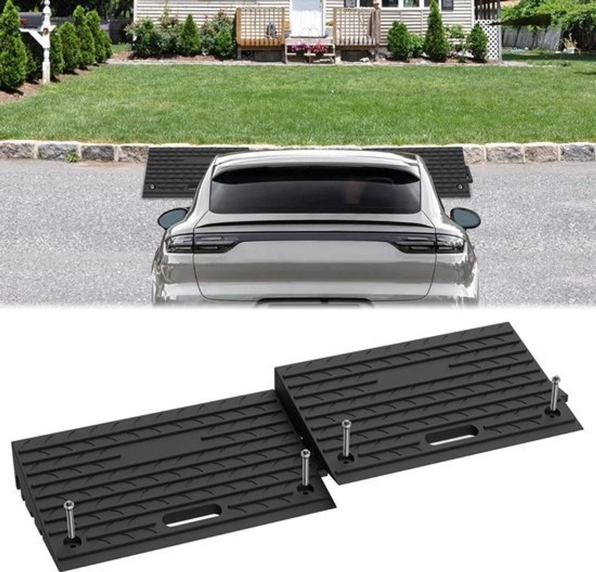 2x Rubber Stoeprand Oprit Oprijplaat Zwart 10 cm Hoog - Voor Auto, Motor en Rolstoel
