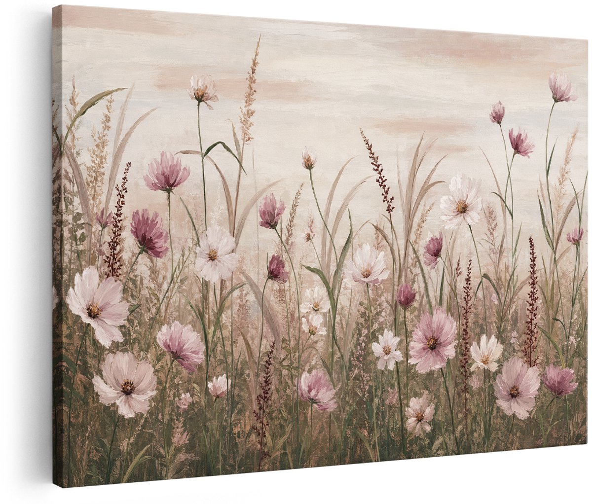 Artaza Canvas Schilderij Roze Bloemen - Abstracte Natuur - 150x100 cm - Groot - Wanddecoratie Woonkamer - Schilderijen - Muurdecoratie