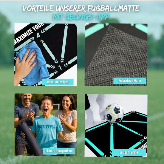 Voetbaltrainingsmat - Balcontrole oefening - Techniek verbeteren - Inclusief trainingsapp - 25x24 cm - Zwart — afbeelding 2