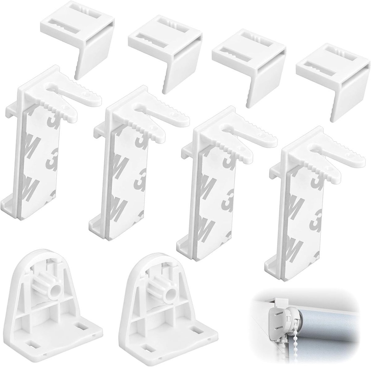 Set van 6 dubbele rolluikhouders, eenvoudig te installeren zonder boren, vervangingsaccessoires voor PVC en houten deuren en ramen, ideaal voor verduisteringsgordijnen en raamdecoratie