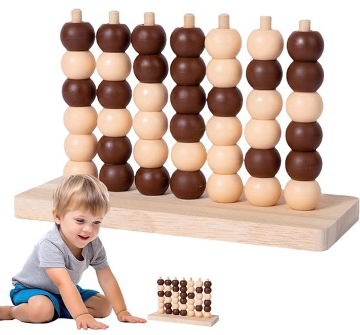Vier op een rij - Schaakspel Strategie - Familie spelplezier - Massief houten ontwerp - 18 x 11 cm