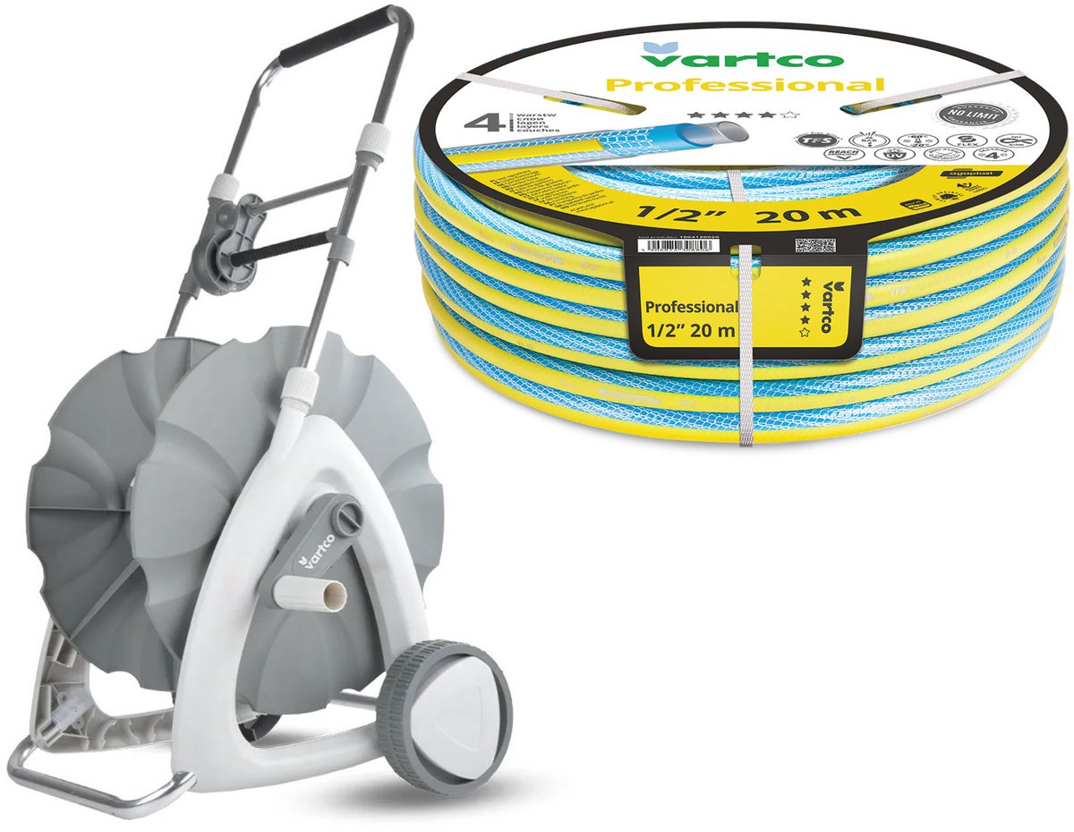 Tuinslangwagen 1/2" 45 m + Vartco Professional-tuinslang 1/2" 20 m Agaplast