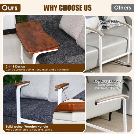 Zit-sta hulpmiddel - Sta-op hulp - Mobiliteit verbeteren - Met afneembare lade - 62 x 45 x 71 cm — afbeelding 3