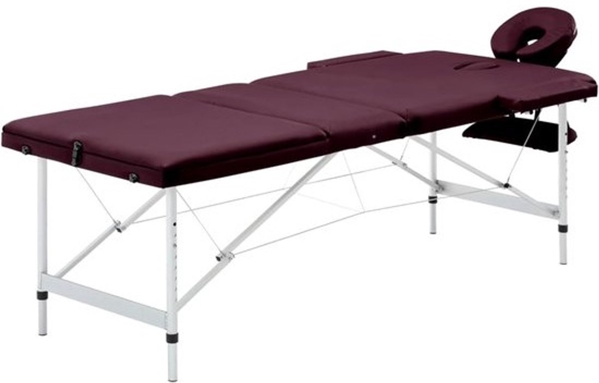 Massagetafel Aluminium - Klaptafel Therapeut - Professionele Massage - 3-Zone Gevouwen - 70 cm Breed - Donkerpaars
