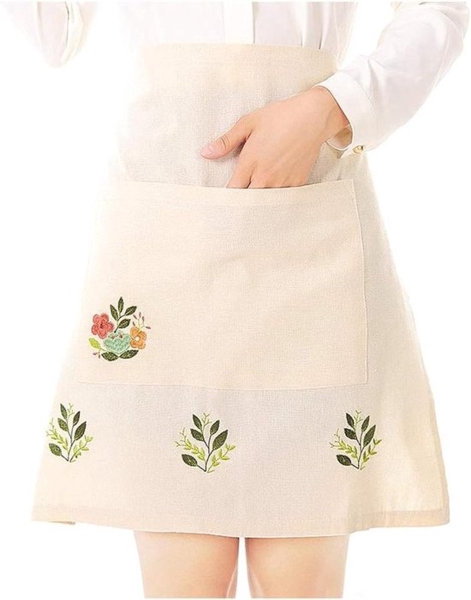 Thee Schort Vrouwen - Keuken Schort Schort met Zak - Thuis Koken - Geborduurd Design - 57 x 54 cm