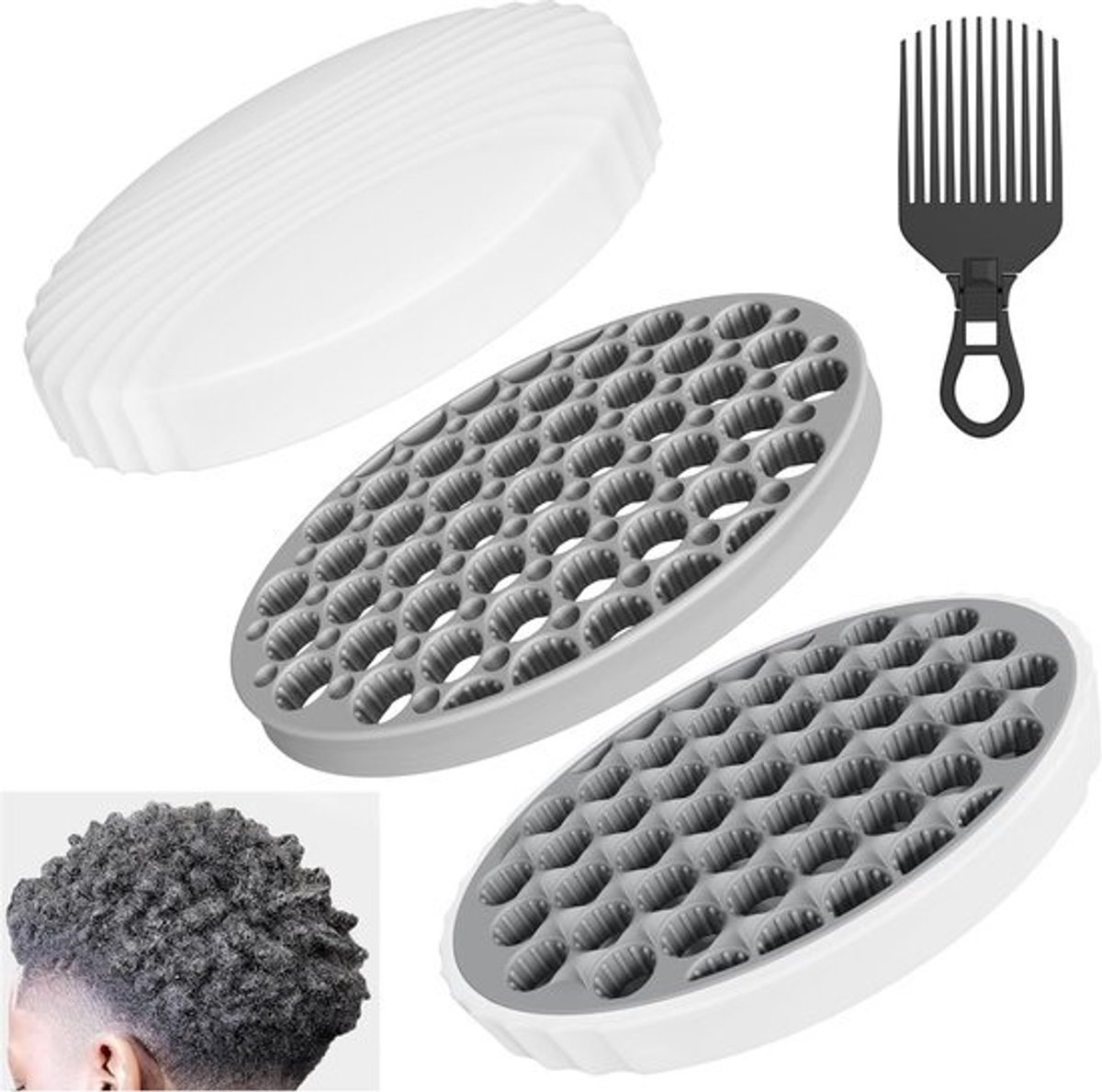 Siliconen krulborstel voor afrohaar - dubbelzijdig, draaiend ontwerp, wassend & duurzaam