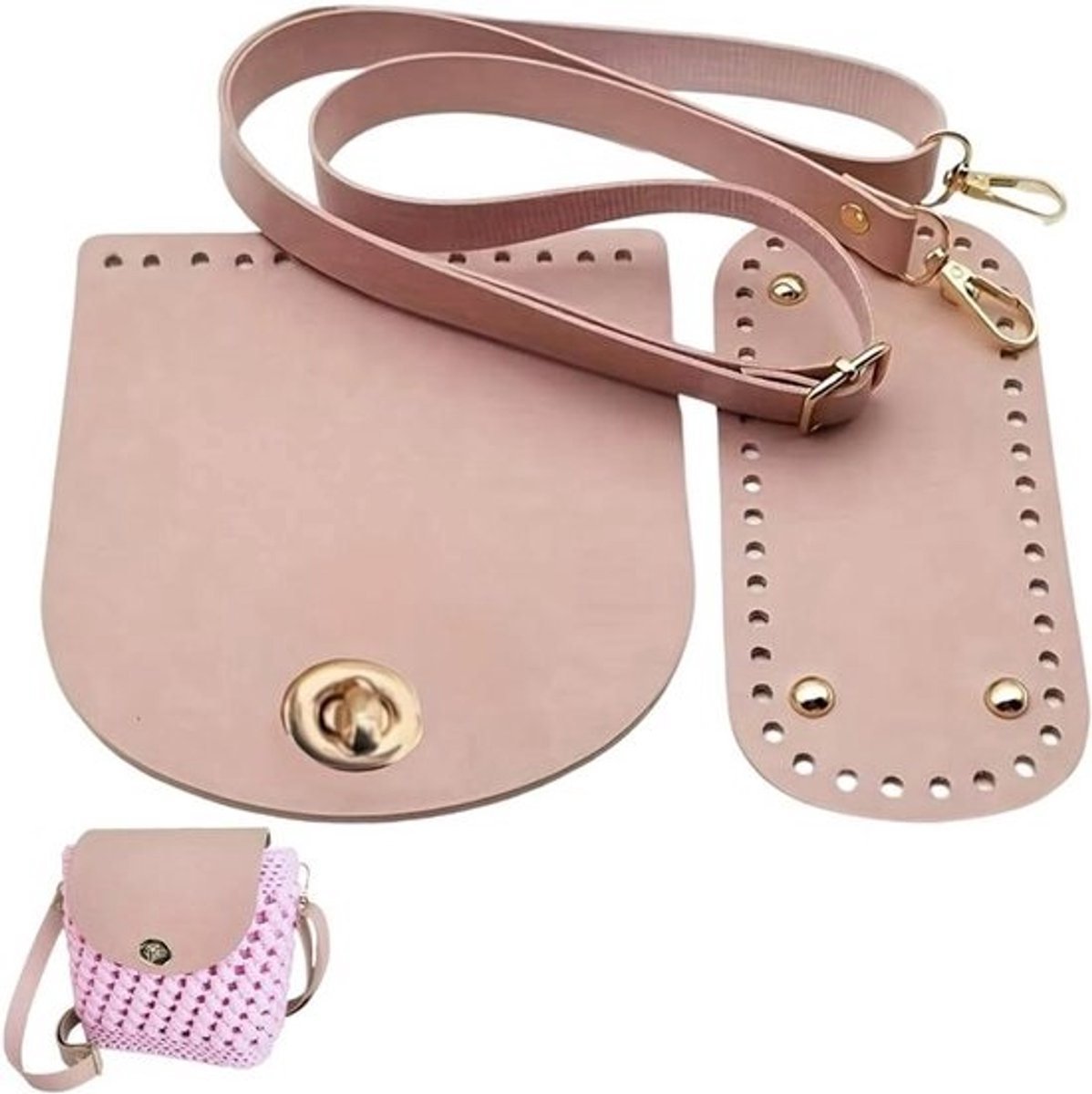 Handtassen Set - Tas Onderdelen - Handgemaakte Tassen Maken - Voorgeboorde Gaten - 3 Delig - Roze