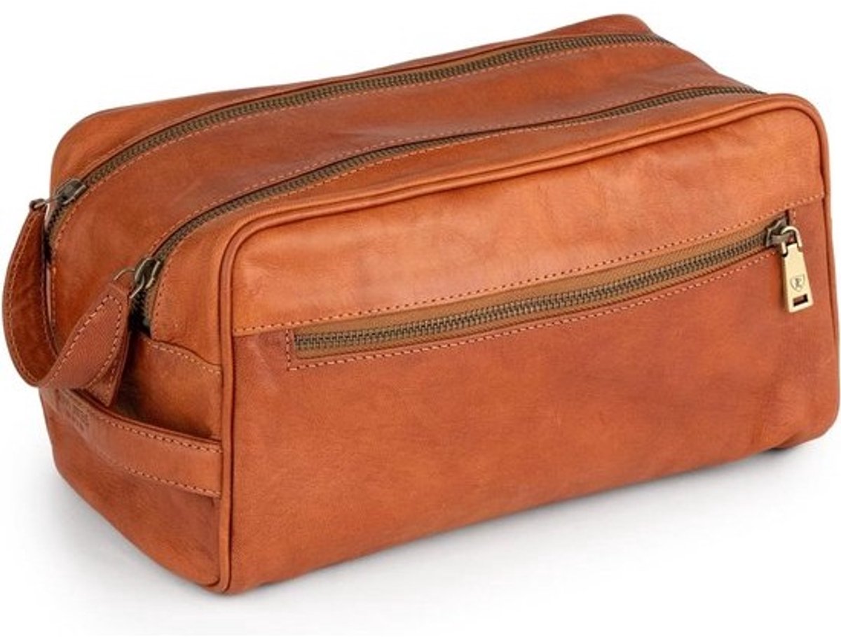 Cosmetische Tas Leer Tim Toilettas voor Vrouwen en Mannen - Vintage Stijl - Bruin M Toiletry Bag