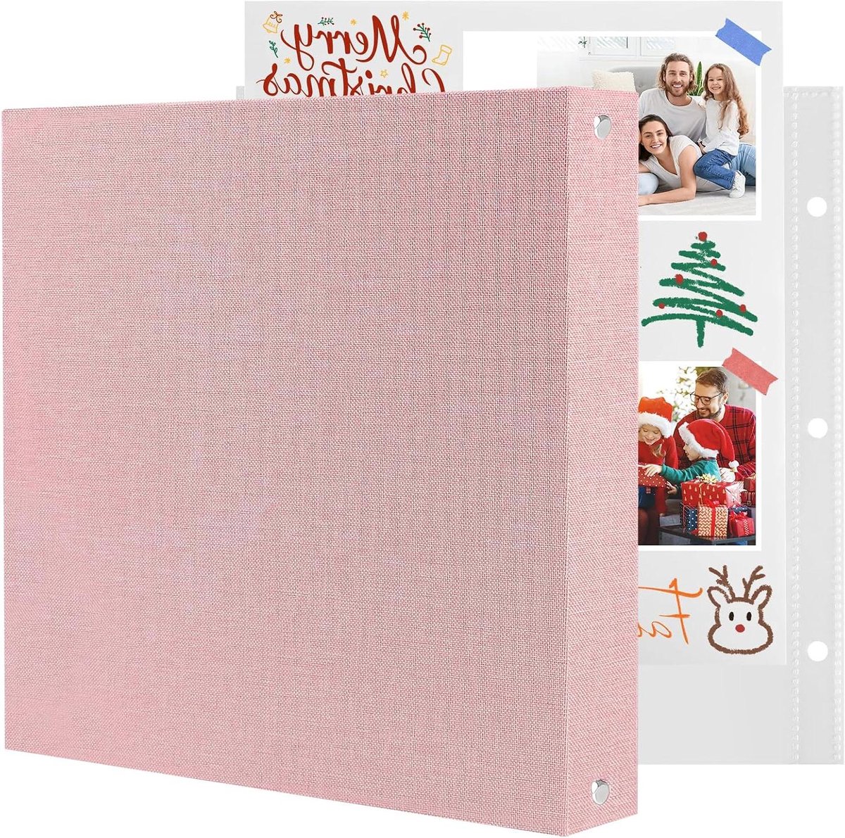 Fotoalbum Scrapbook - Plakboek Fotoboek - Herinneringen Vastleggen - Linnen Kaft Ringband - 22 x 22 cm - Roze