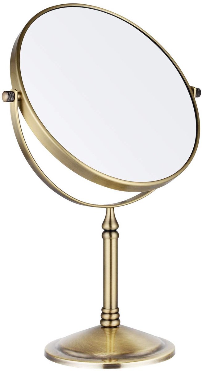 Tafelspiegel - Dubbelzijdig met 10x vergroting en 360° draaibaar - Voor make-up en scheren - Goud - Ø 20 cm