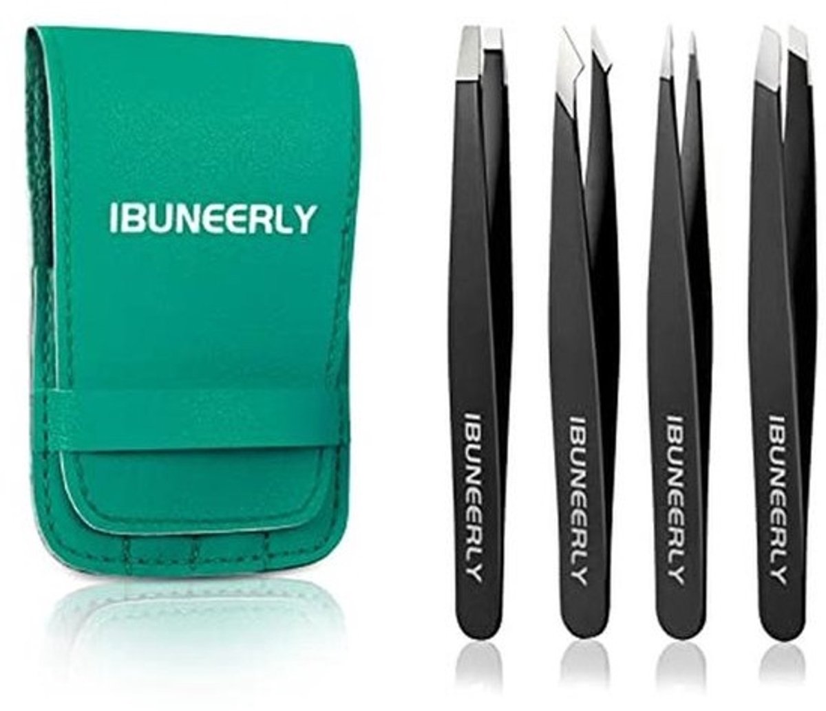 Professionele Pincetset voor Nauwkeurige Verzorging - 4 Stuks in Reislederen Etui