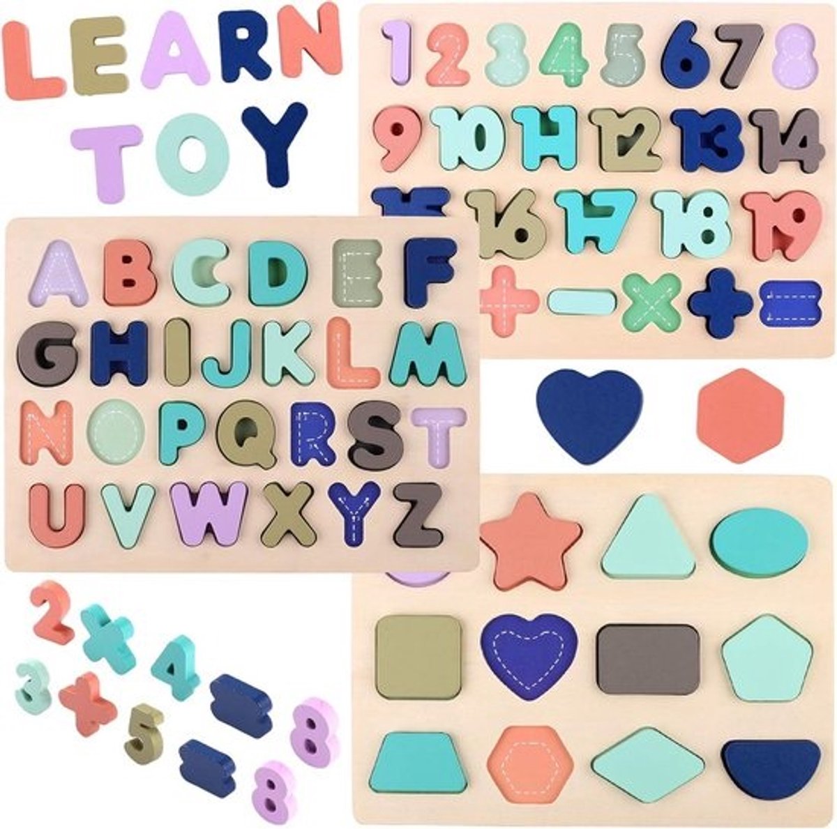 Houten Puzzels voor Peuters - Alfabet, Cijfers en Vorm Puzzels - Educatief Speelgoed voor Kinderen van 3 tot 5 Jaar