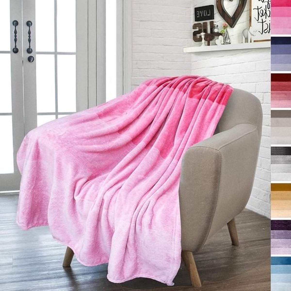 Flanellen Fleece Deken - Gradiënt Plaid - Bank en Stoel - Zijdezachte Microvezel - 50 x 60 Inch - Roze