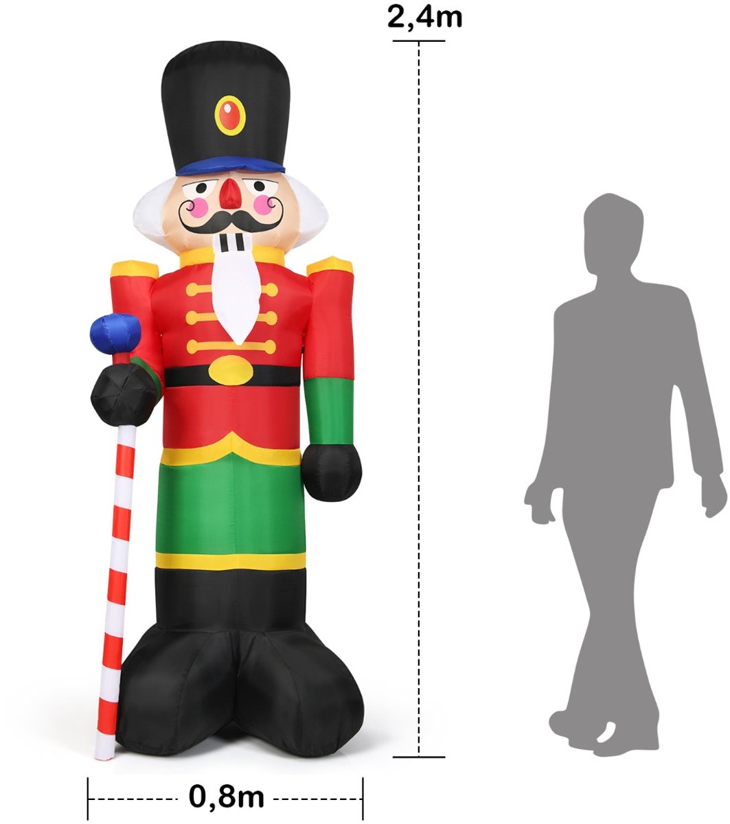 SureDeal® - Opblaasbare kerstfigur - Kerstmis Notenkraker Soldaat - LED Lampjes - Snoep Scepter Kerstversiering - Naturel