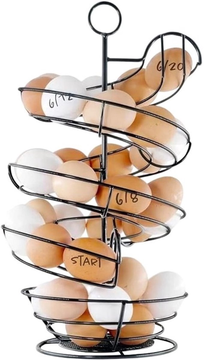 Eierhouder - Keuken organizer - Verse eieren bewaren - Spiraalvormig ontwerp - 37 x 21 x 37 cm - Zwart