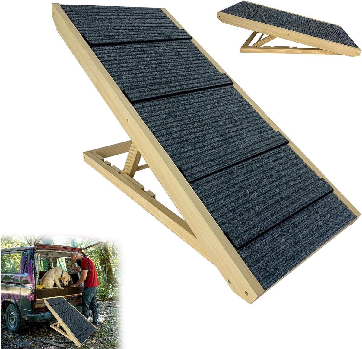 Hondenhelling Hout - Huisdier trap - Huisdier Mobiliteit - Inklapbaar & Verstelbaar - 100 x 40 x 60 cm