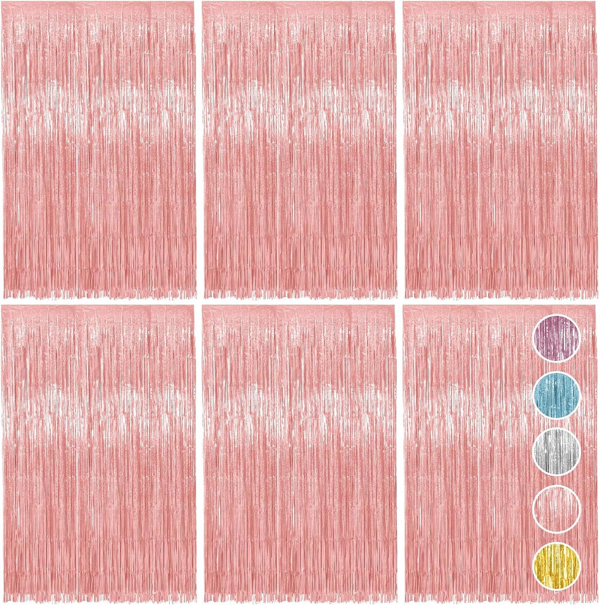 Casalora 6 Stuks Roségouden Glittergordijn Set – Folie Franje Achtergrond 1×2 m – Feestdecoratie voor Verjaardag, Bruiloft, Carnaval, Festival & Podium