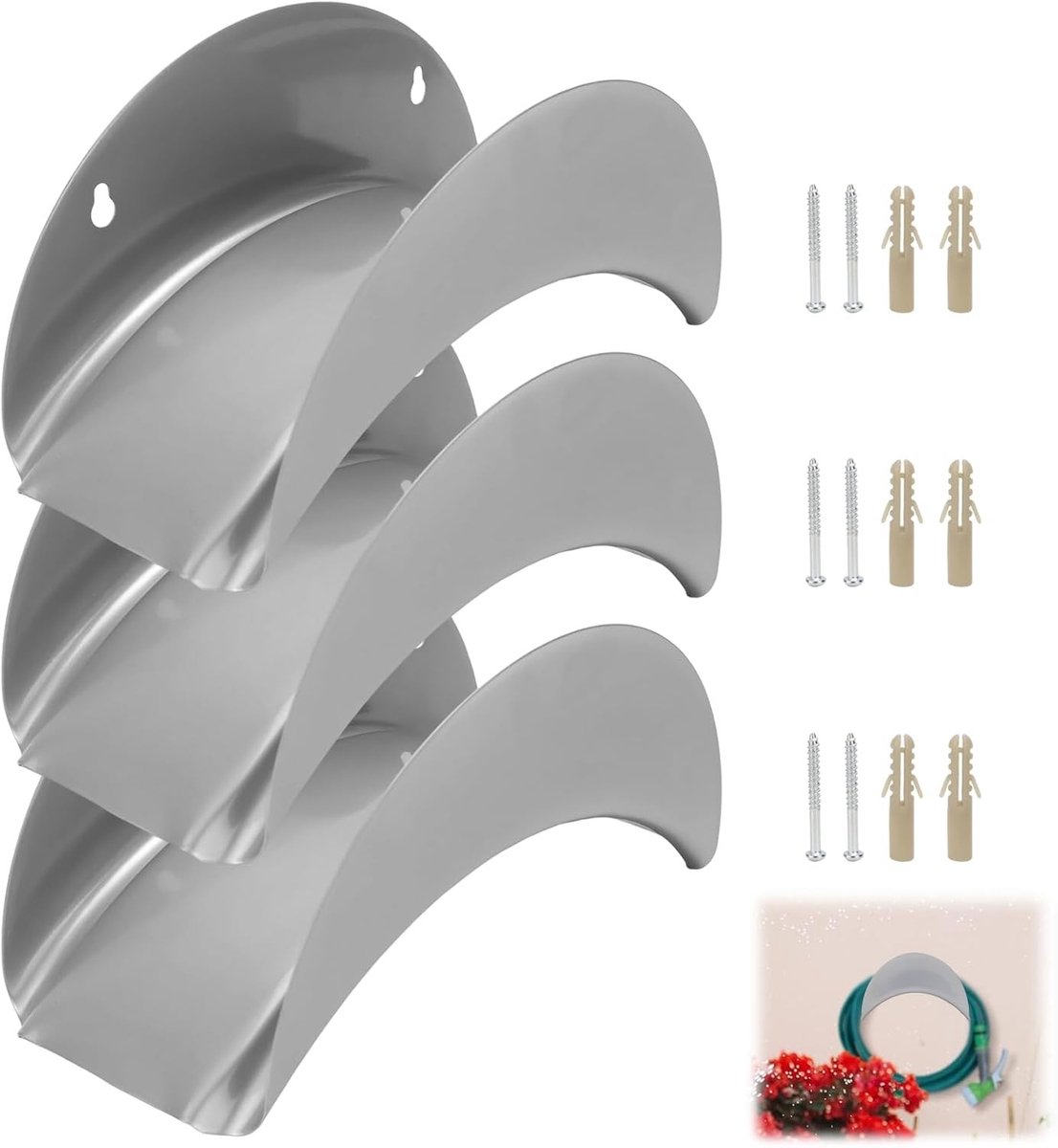 Tuinslanghouder gietijzer - Zilver - 28 x 13 x 13 cm - Ruimtebesparend - Voor Tuinen en Garages