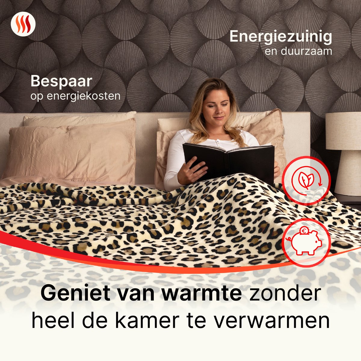 Seranova Elektrische Deken XXL - 180x160 cm - 2 Persoons Bovendeken - Warmtedeken - Dubbelzijdig Fleece Sherpa - Panter – foto 3