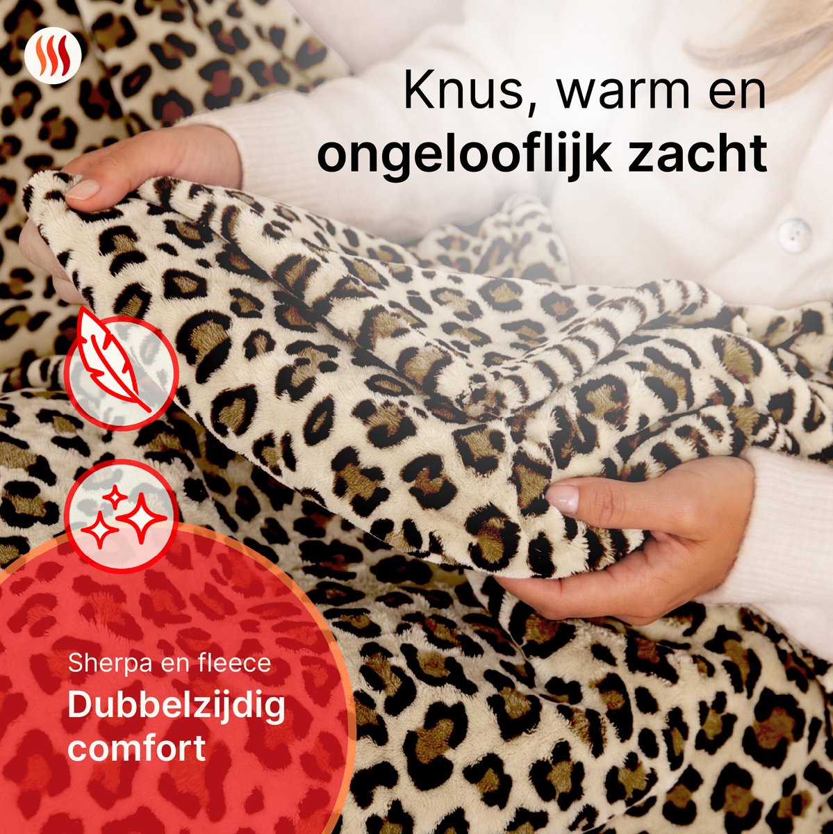 Seranova Elektrische Deken XXL - 180x160 cm - 2 Persoons Bovendeken - Warmtedeken - Dubbelzijdig Fleece Sherpa - Panter – foto 7