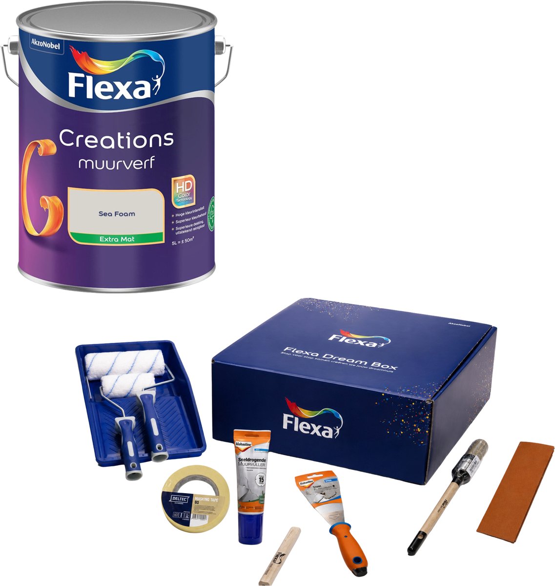 Flexa Dream Box & Creations Muurverf - Extra Mat - Sea Foam - 5 L - Bundel