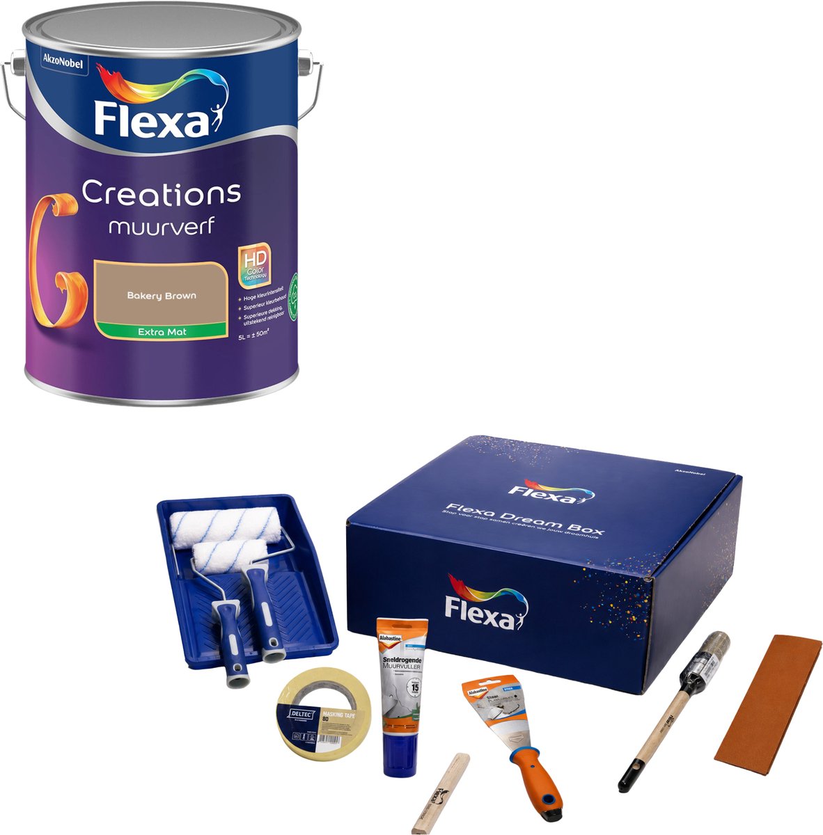 Flexa Dream Box & Creations Muurverf - Extra Mat - Bakery Brown - 5L - Bundel