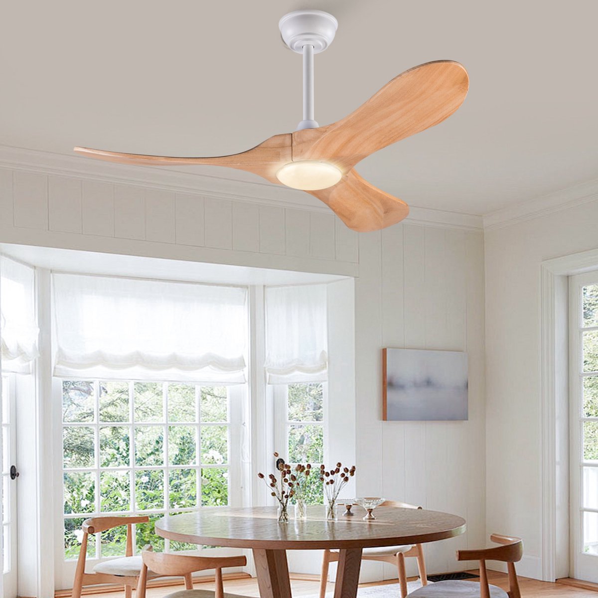 COVREO Plafondventilator met verlichting 42 inch 107 cm naturel wit multiplex 6 snelheden afstandsbediening - timer