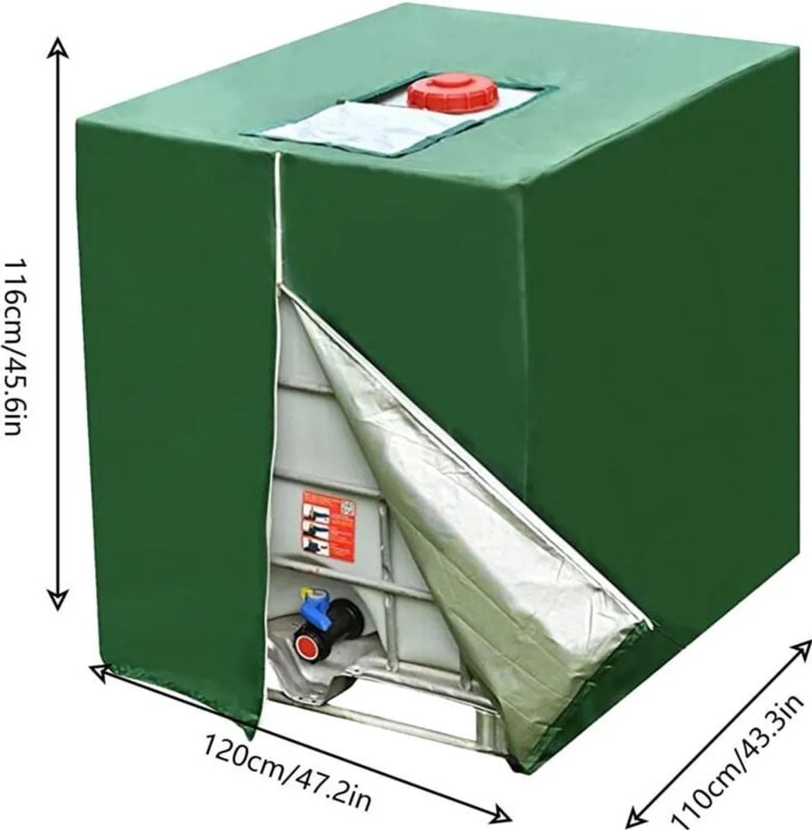 Afdekking Geschikt voor watertank, dekzeil Geschikt voor 1000L IBC-container, groen dekzeil 420D, afdekking Geschikt voor IBC-containertank, UV-bestendig, stofwerend, containerafdekking, beschermend dekzeil Geschikt voor IBC-container