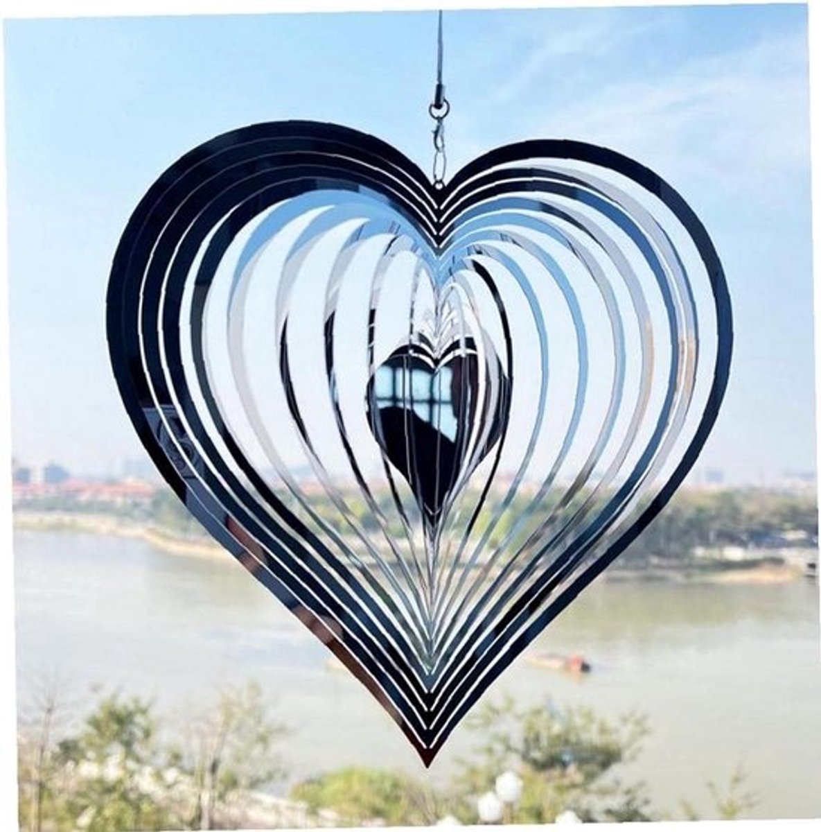Roestvrij staal windchime hart 20 cm tuin decoratie ornamenten