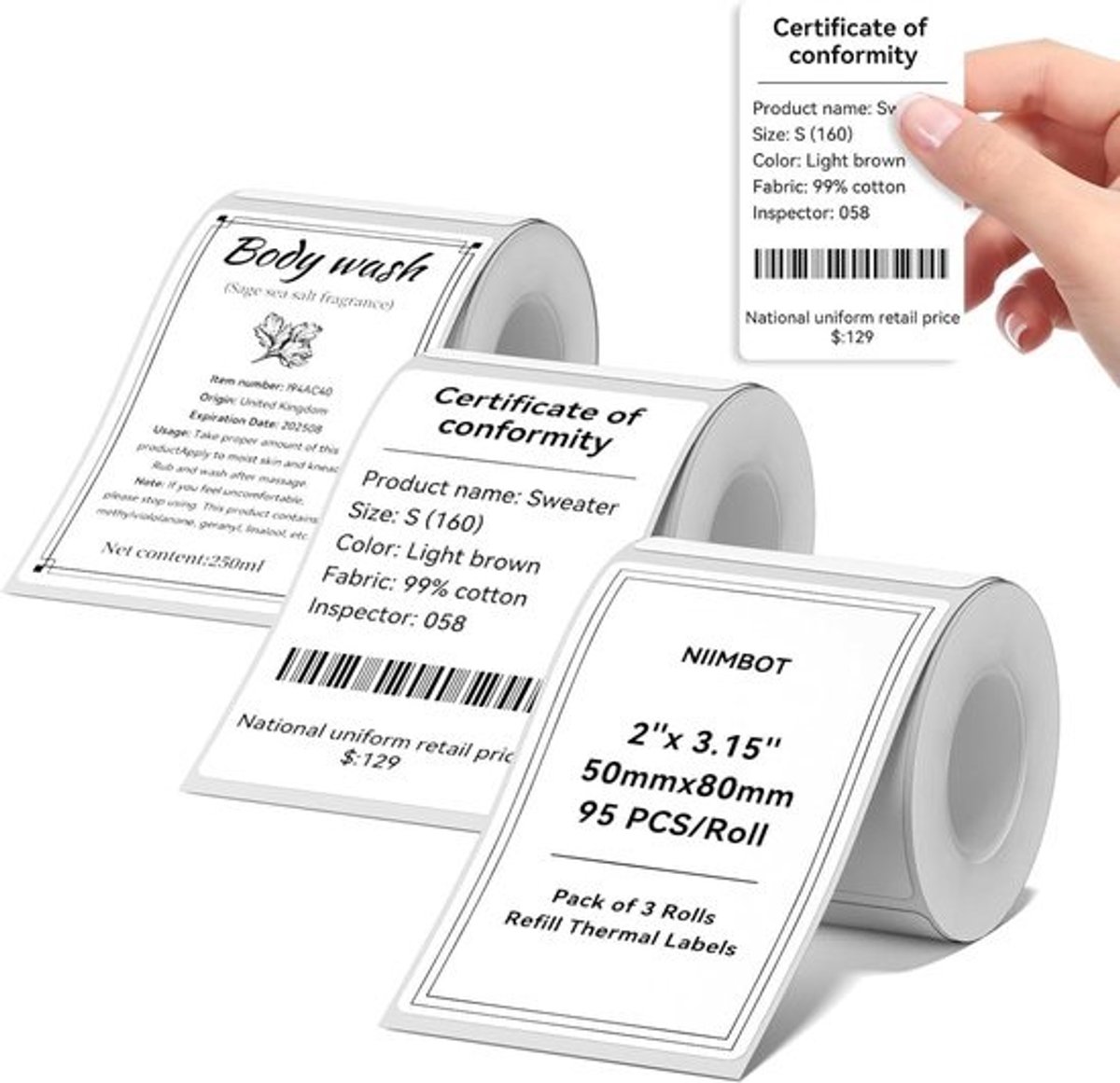 Etiketten Rollen - Labels Stickers - Organiseren Thuis Kantoor - Direct Thermisch Printen - 3 Rollen 50x80mm - Wit