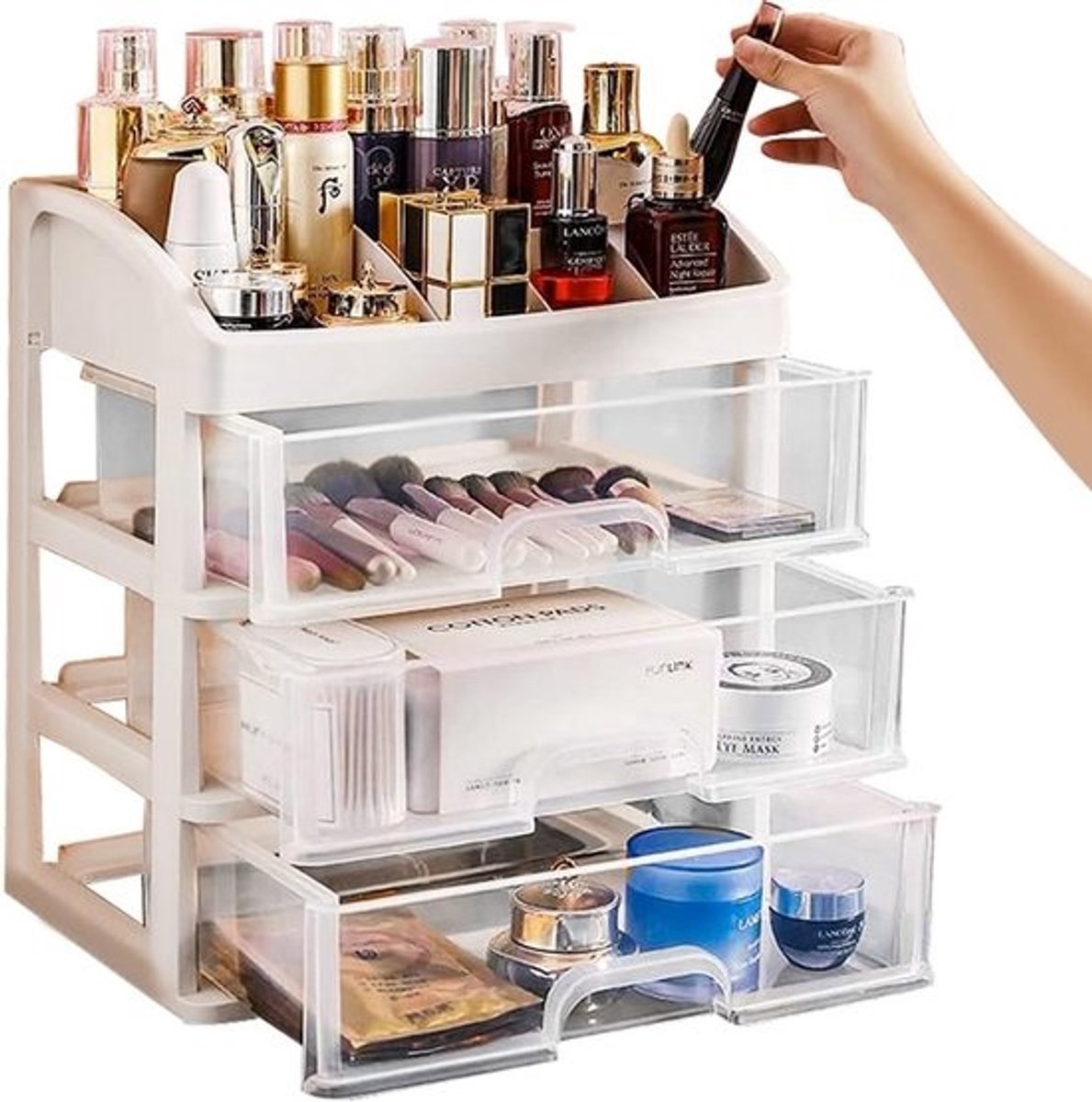 Cosmetica Organizer met 3 Schuifladen - Transparant Opbergsysteem voor Make-up en Sieraden