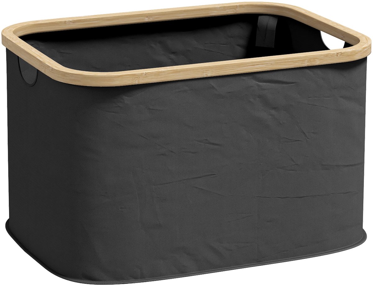 Opvouwbare wasmand, 36 l, wasmand met geribbelde handgrepen, wasmand voor de badkamer, slaapkamer en wasruimte, zwart