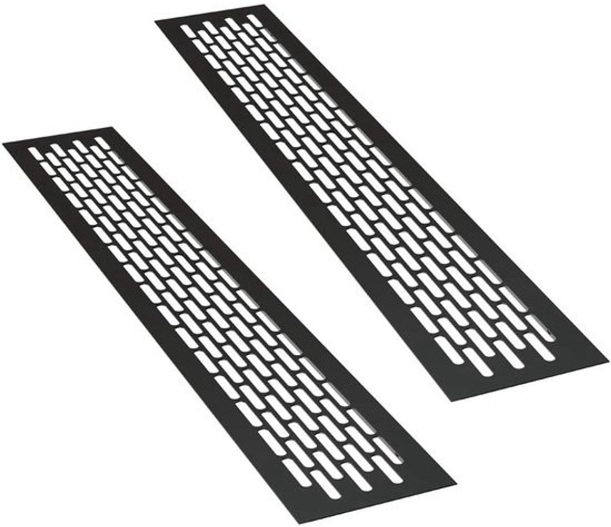 Zwart rechthoekig aluminium ventilatierooster 48x8 cm 2 stuks vloer-/meubelrooster