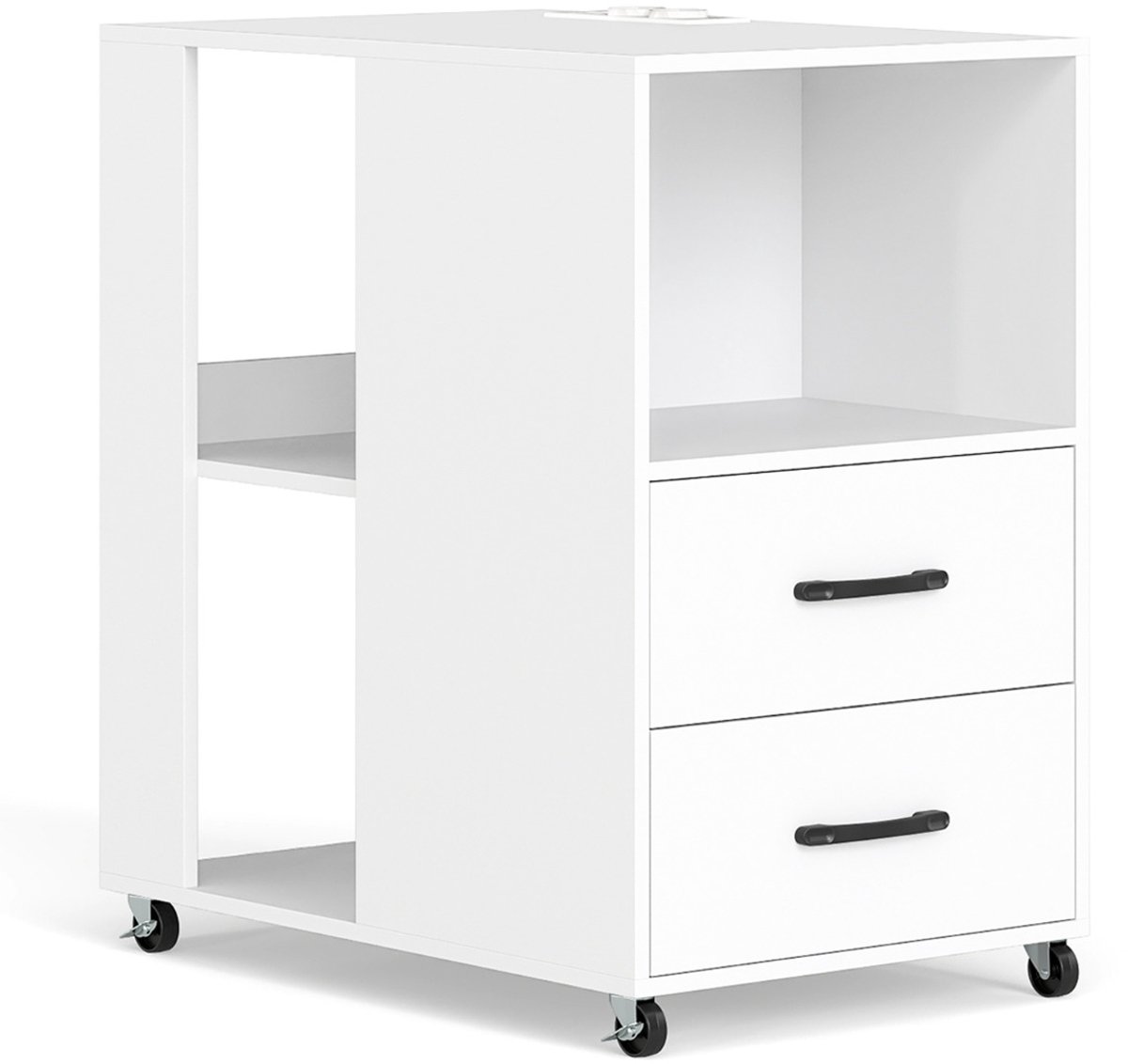 SureDeal® - Bijzettafel - Kleine - Wieltjes Verrijdbaar Nachtkastje - Lade - Plank - 60x40x65,5 cm - Wit