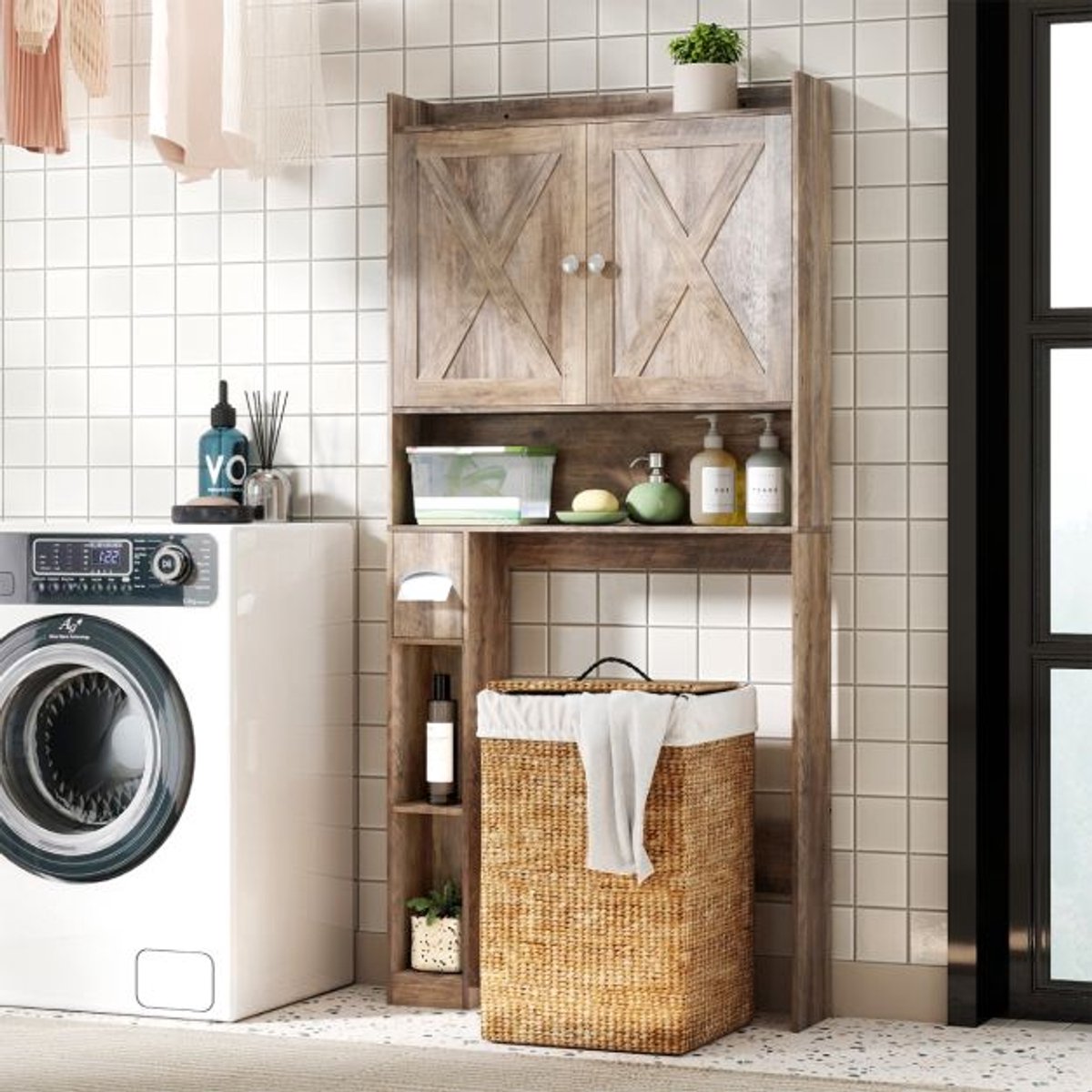 SureDeal® - Badkamerkast - Badkamermeubel - Dubbele Deuren Verstelbare - Kantelbeveiliging - 81,5x19,5x172 cm - Grijs