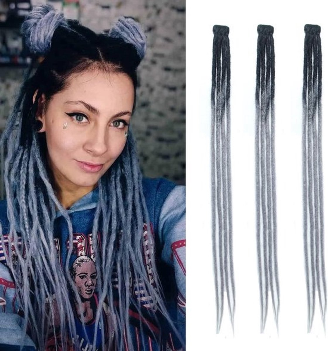 Handgemaakte Dunne Clip-In Dreadlock Extensions 60 cm Synthetisch Haar