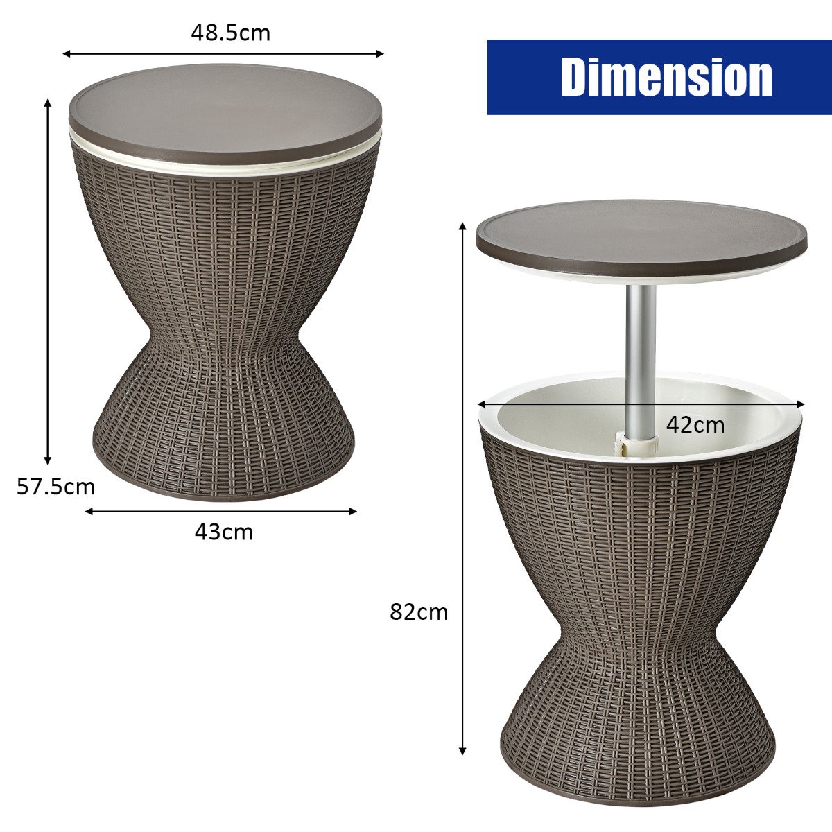 SureDeal® - Kamper - Bijzettafel Koelbox Kruk - 48,5x57,5 cm - Koffiebruin