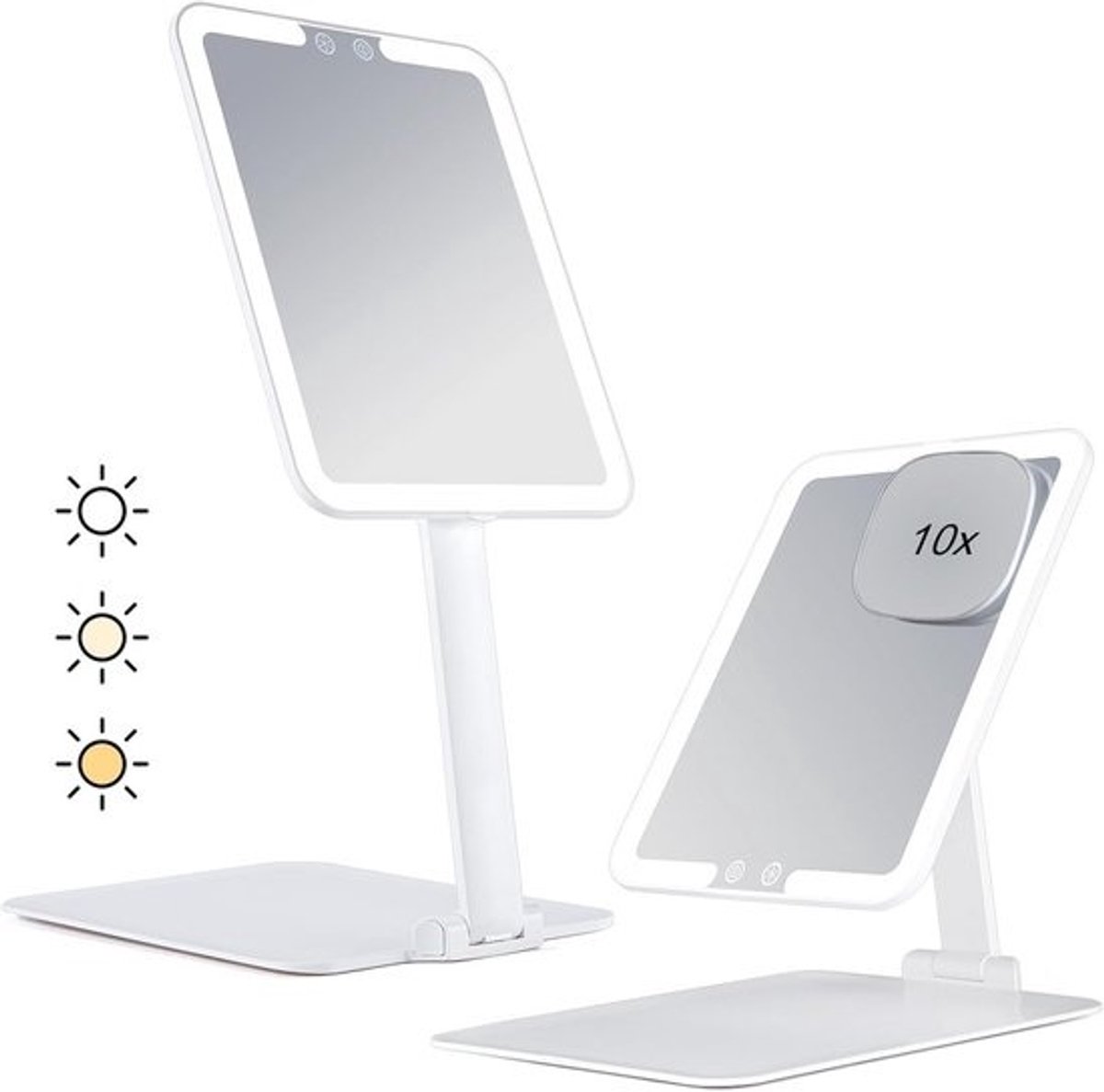 Oplaadbare Make-up Spiegel met 10x Vergroting en Instelbare LED Verlichting op Standaard