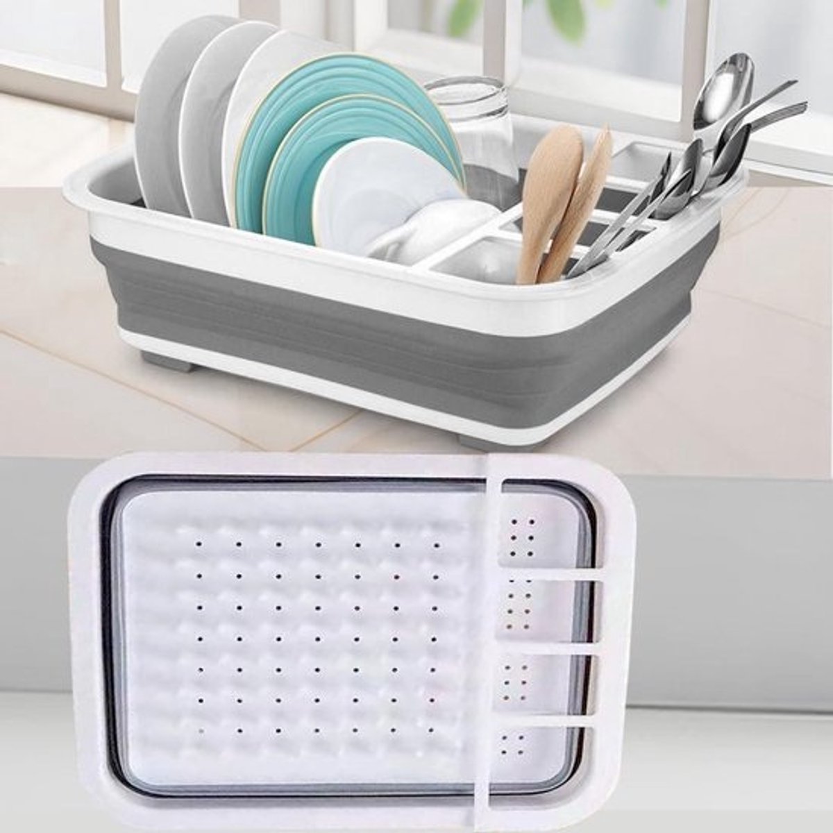 Opvouwbaar Afdruiprek - Draagbaar Serviesrek - Keuken Organiseren - Compact Opvouwbaar - 35.6 x 31.5 x 13 cm - Grijs