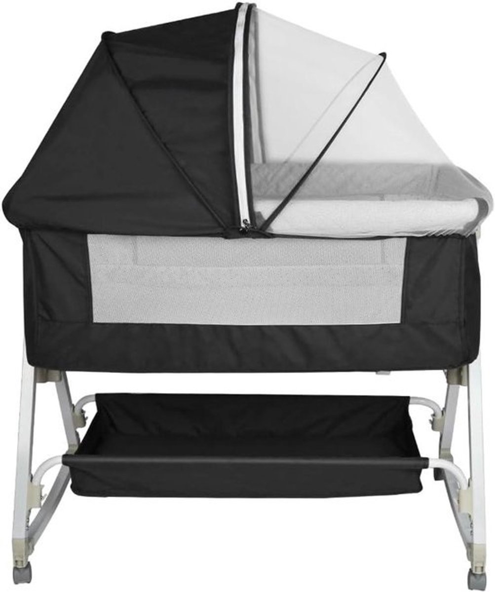 Babywieg met Matras - Reiswieg Co-sleeper - Veilig Slapen - 6-voudige Hoogteverstelling - 92x52x118 cm - Zwart
