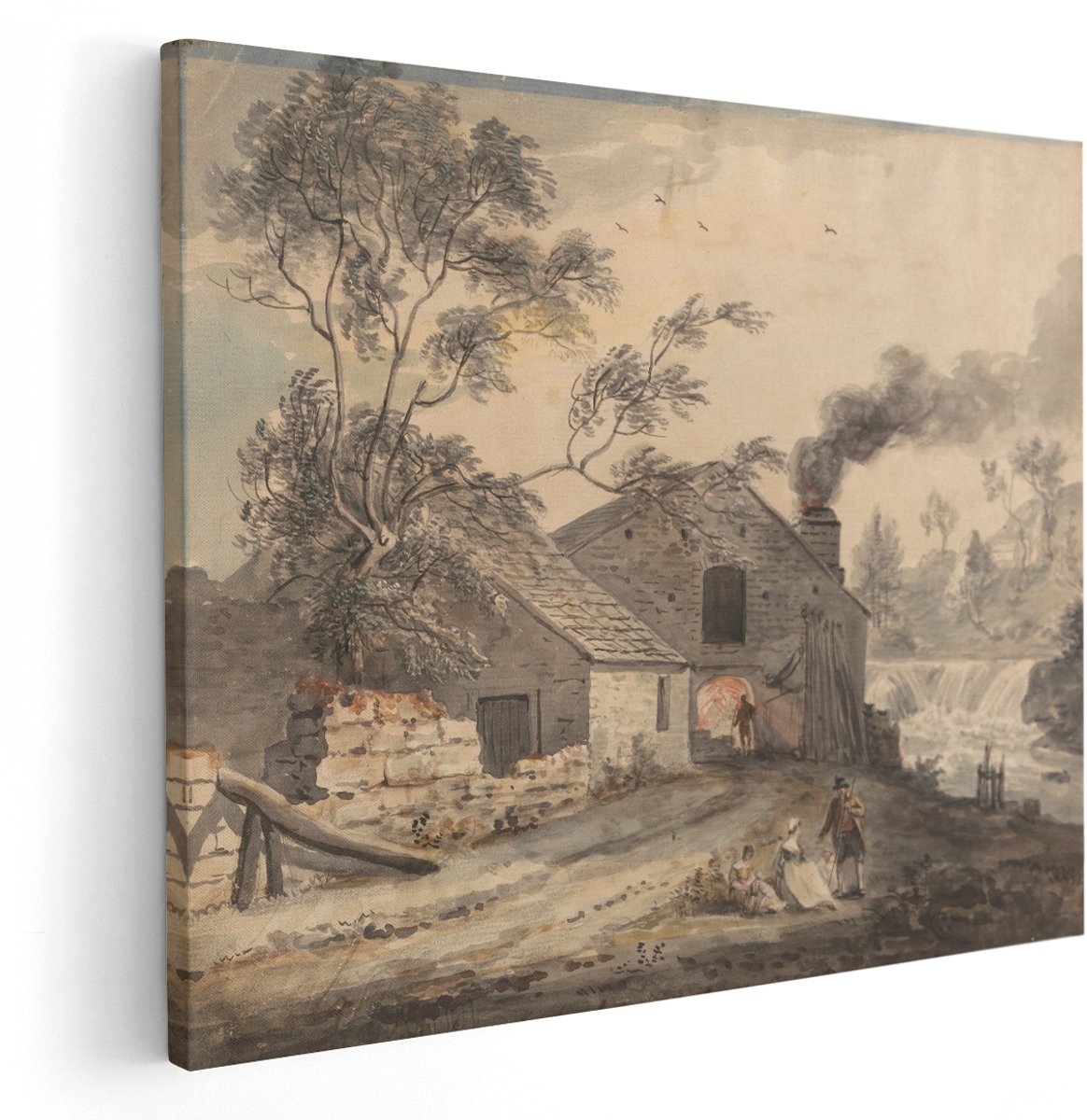 Artaza Canvas Schilderij Landschap - 150x120 cm - Groot - Wanddecoratie Landelijk - Muurdecoratie Vintage - Decoratie Watermolen - Schilderijen Op Canvas Natuur