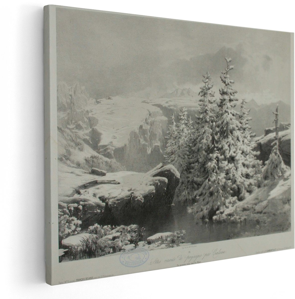 Artaza Canvas Schilderij Berglandschap - 150x120 cm - Groot - Wanddecoratie Winter Natuur - Muurdecoratie Vintage Landschap - Decoratie Zwart Wit Bergen
