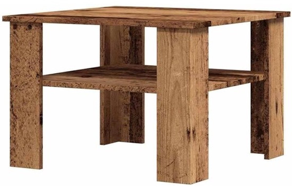 Salontafel Hout - Bijzettafel Tafel - Woonkamer Decoratie - Extra Opbergplank - 60x60x42 cm - Houtkleur