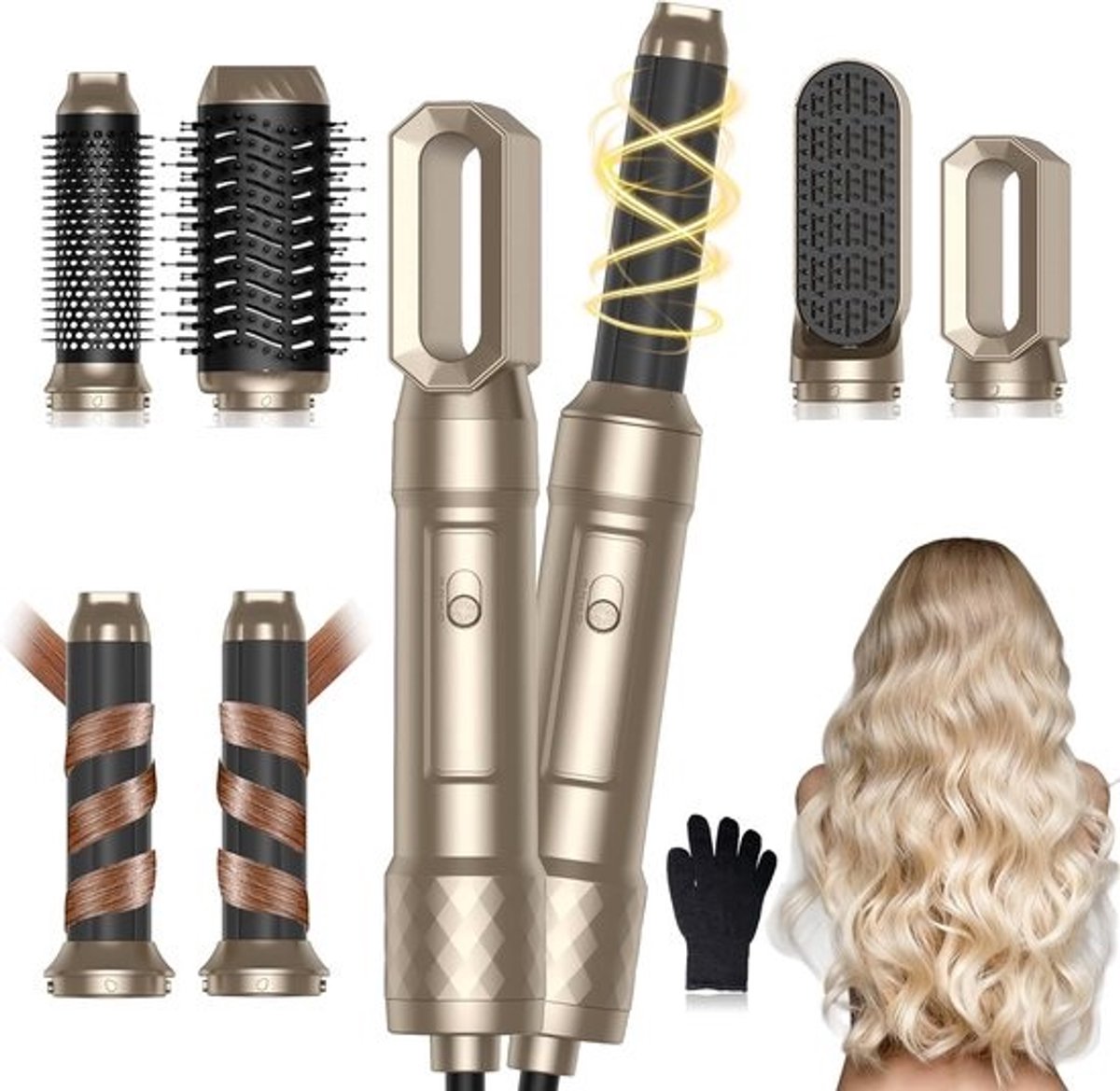 6-in-1 Föhnborstel Set voor Krullen, Steil Haar en Volume in Één