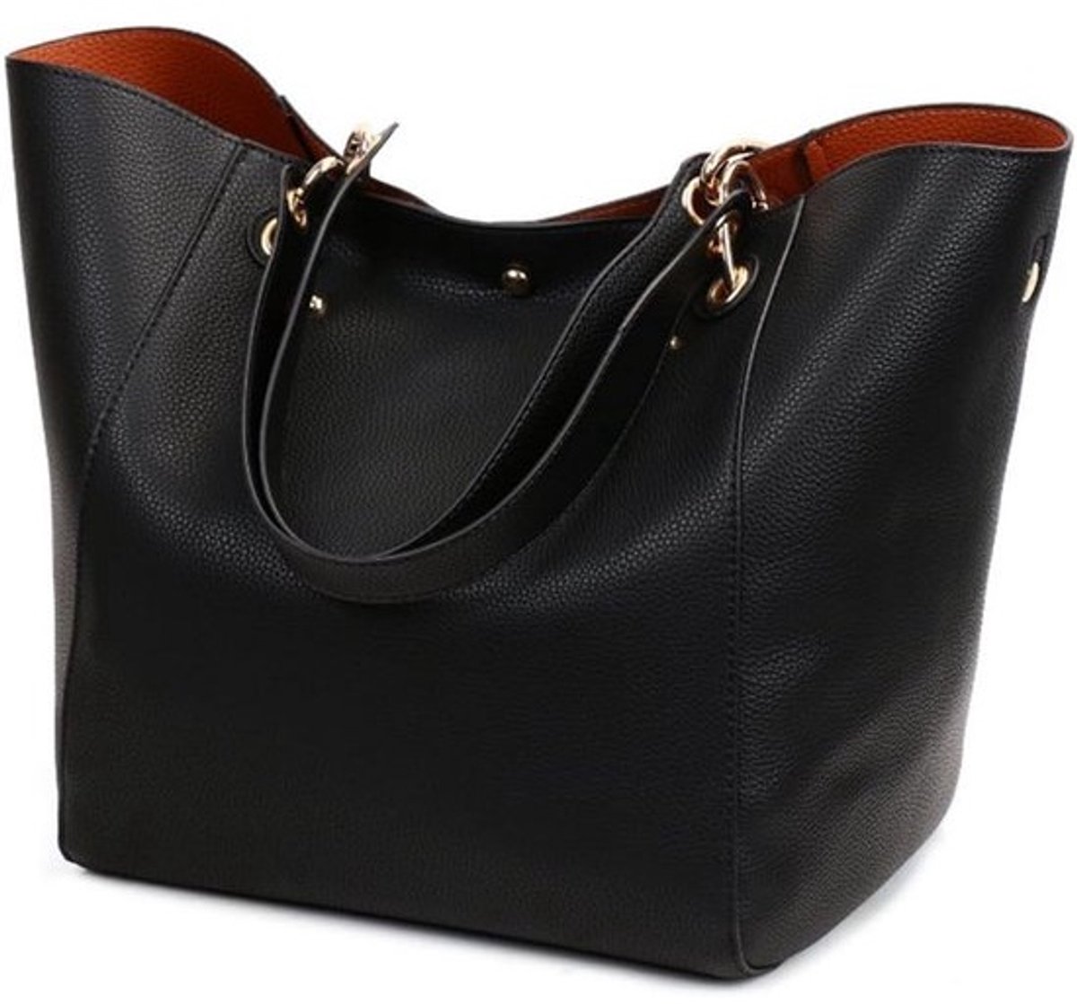 Grote Leren Shopper Tas voor Dames - Klassieke Zwarte Boodschappentas