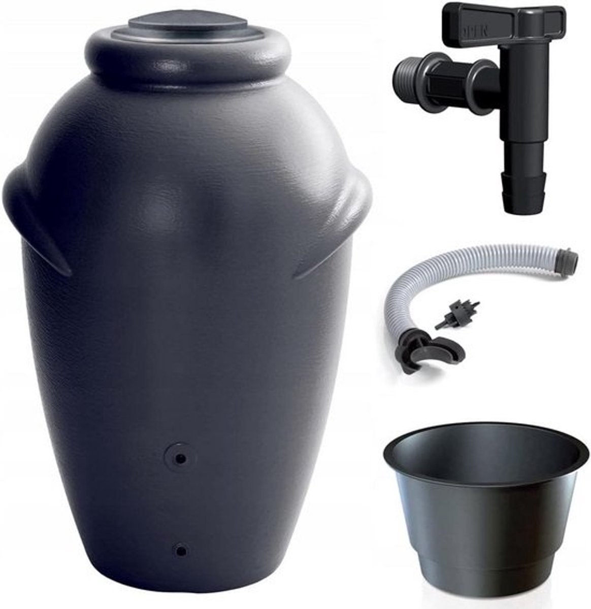 Regenton 360 Liter Antraciet Inclusief Kraan en Dakgootaansluiting | Waterreservoir voor Tuin