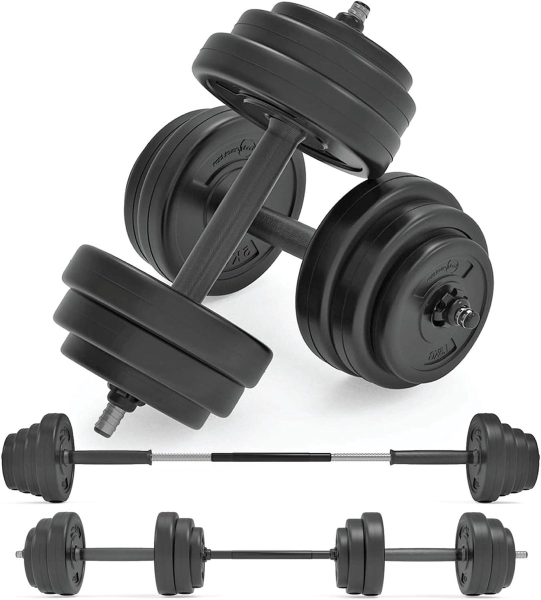 Verstelbare Halters - Dumbbell Set - Thuis Krachttraining - Met Barbell Link - 10 kg - Zwart